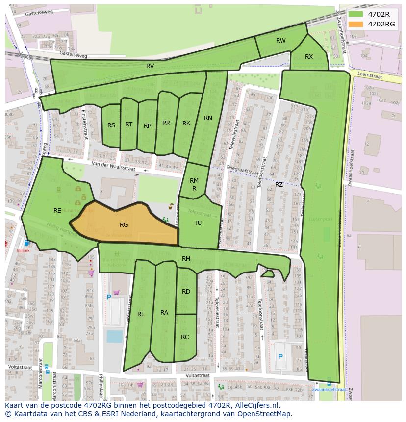 Afbeelding van het postcodegebied 4702 RG op de kaart.