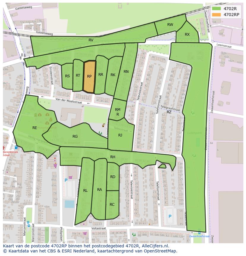 Afbeelding van het postcodegebied 4702 RP op de kaart.