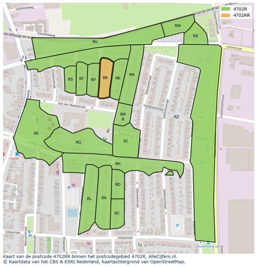 Afbeelding van het postcodegebied 4702 RR op de kaart.