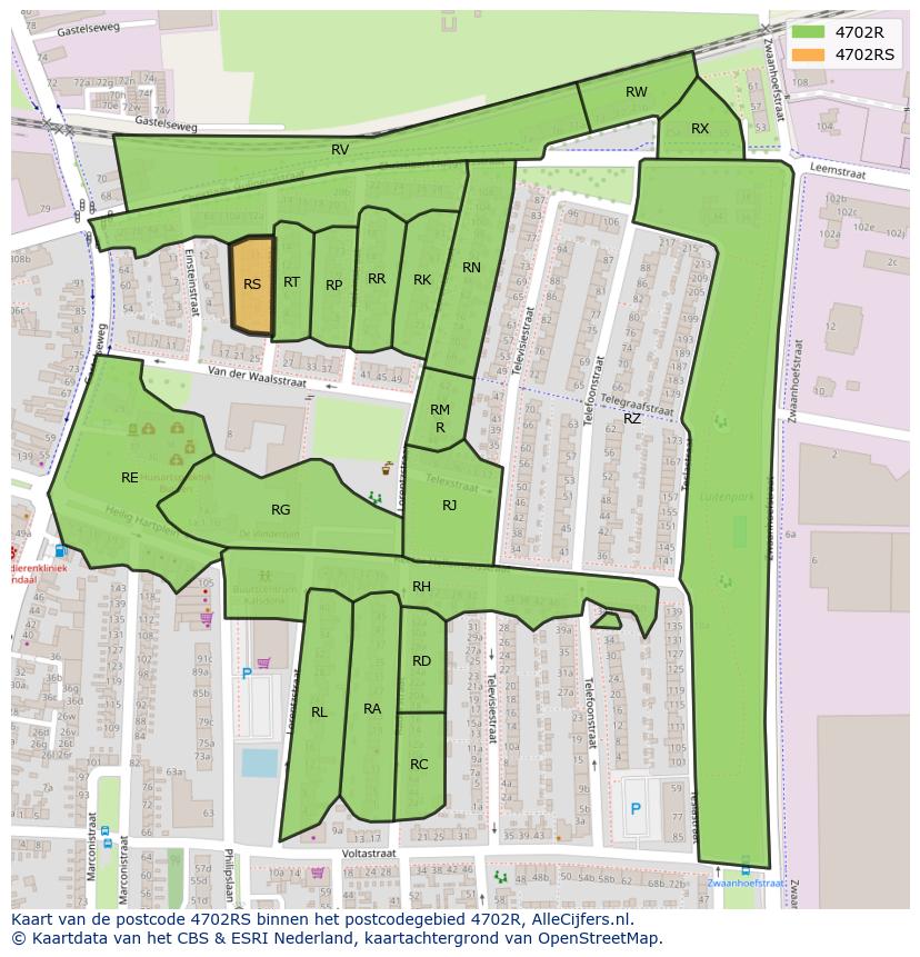 Afbeelding van het postcodegebied 4702 RS op de kaart.