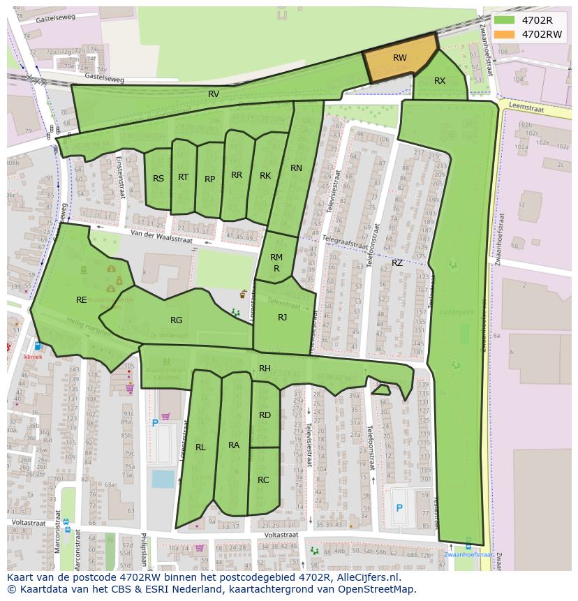 Afbeelding van het postcodegebied 4702 RW op de kaart.