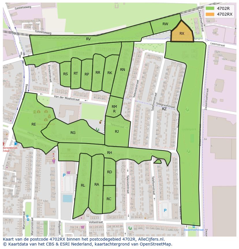 Afbeelding van het postcodegebied 4702 RX op de kaart.