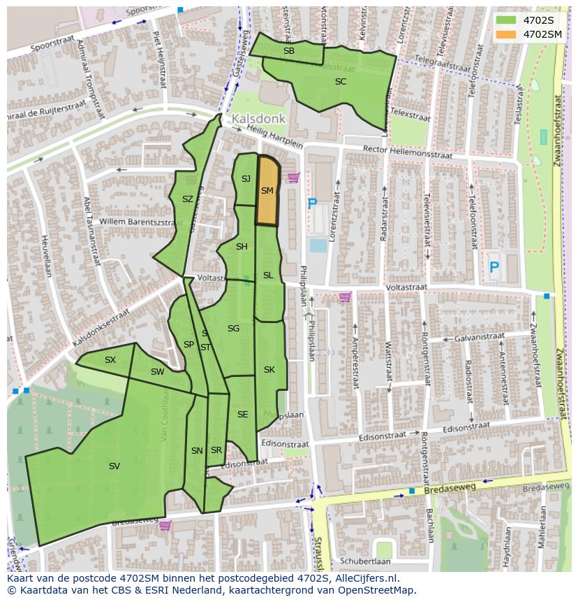 Afbeelding van het postcodegebied 4702 SM op de kaart.