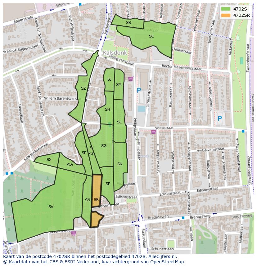 Afbeelding van het postcodegebied 4702 SR op de kaart.
