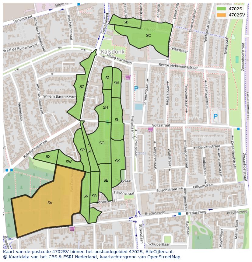 Afbeelding van het postcodegebied 4702 SV op de kaart.