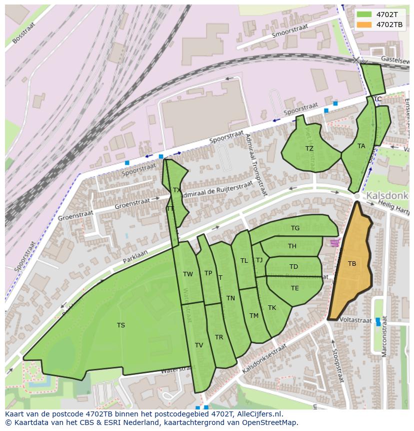 Afbeelding van het postcodegebied 4702 TB op de kaart.