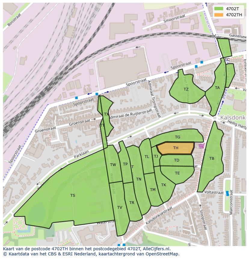 Afbeelding van het postcodegebied 4702 TH op de kaart.