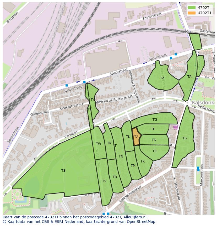 Afbeelding van het postcodegebied 4702 TJ op de kaart.