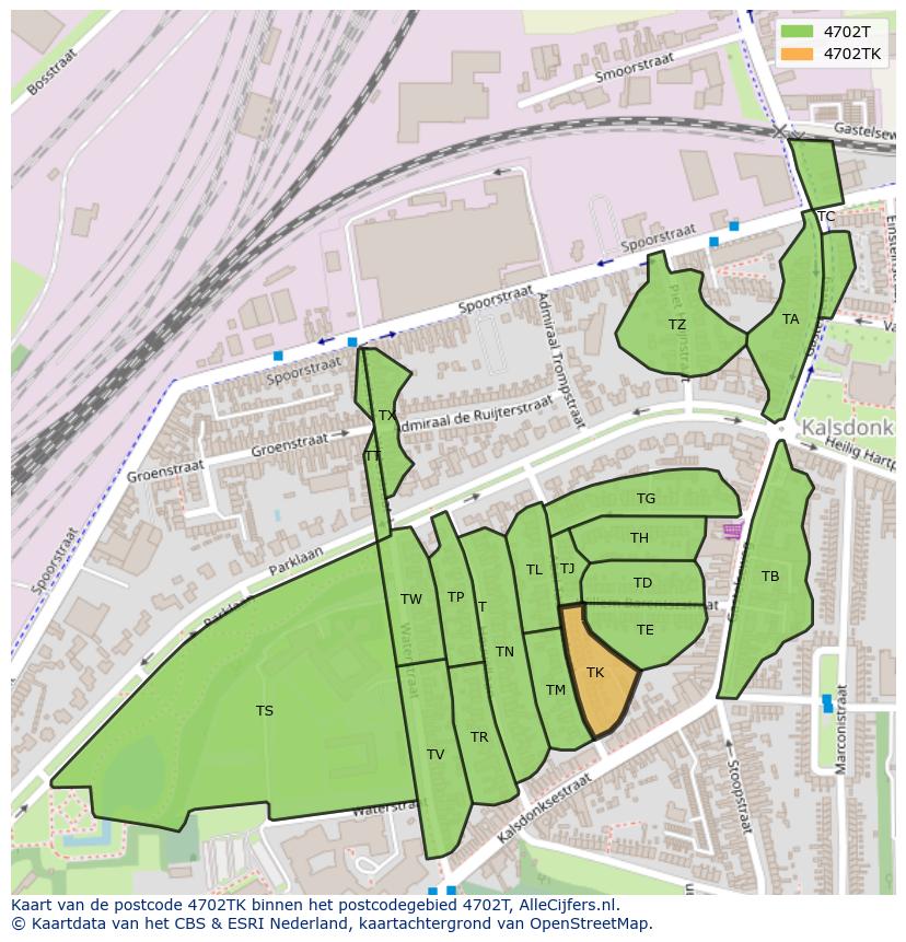 Afbeelding van het postcodegebied 4702 TK op de kaart.