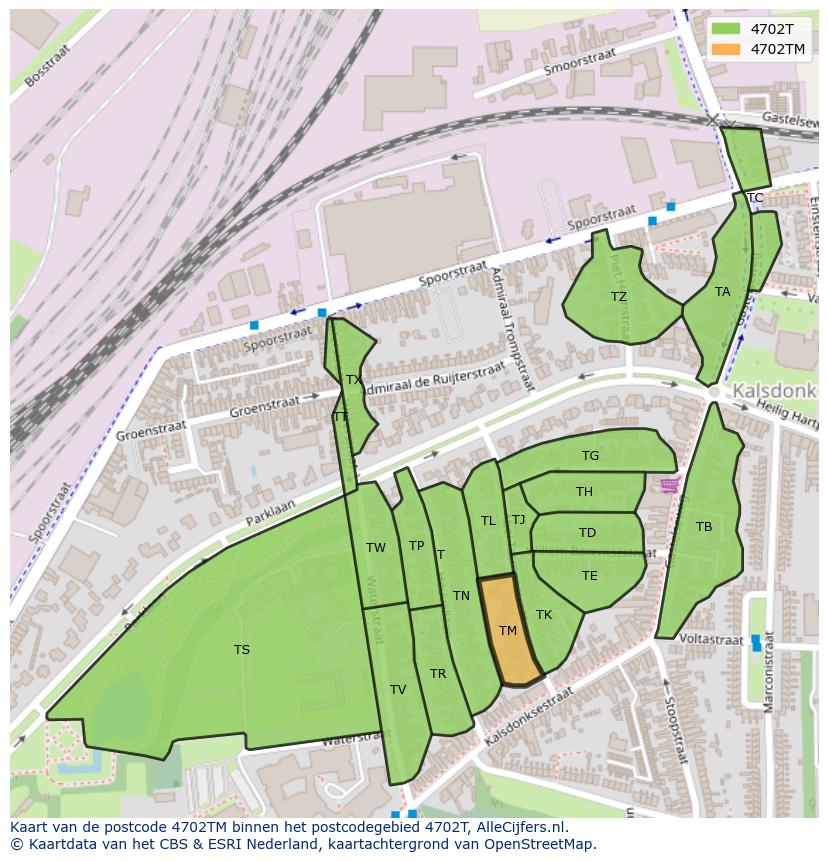 Afbeelding van het postcodegebied 4702 TM op de kaart.