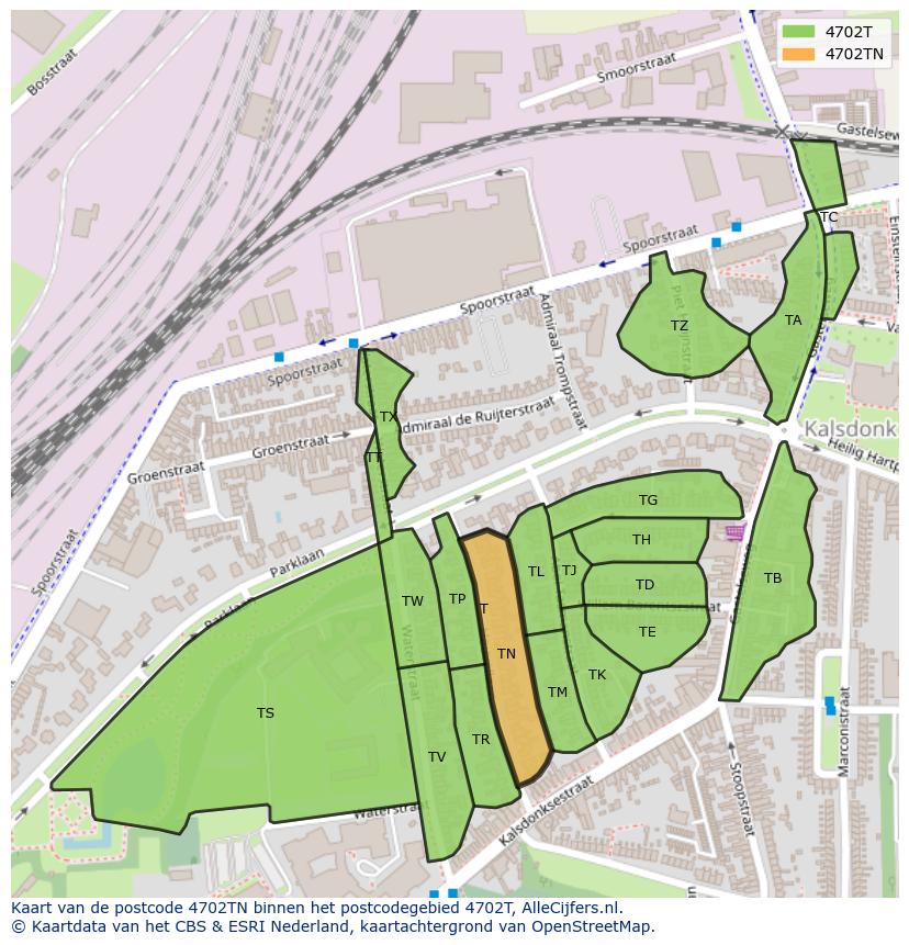 Afbeelding van het postcodegebied 4702 TN op de kaart.