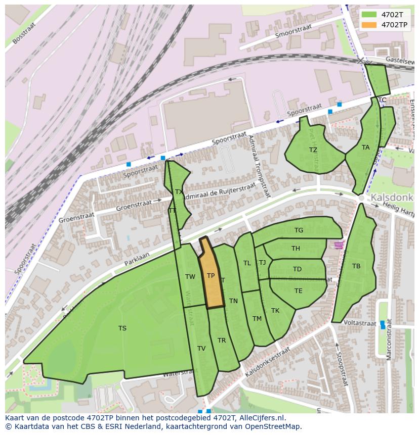 Afbeelding van het postcodegebied 4702 TP op de kaart.