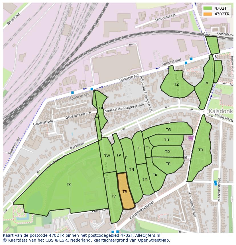 Afbeelding van het postcodegebied 4702 TR op de kaart.
