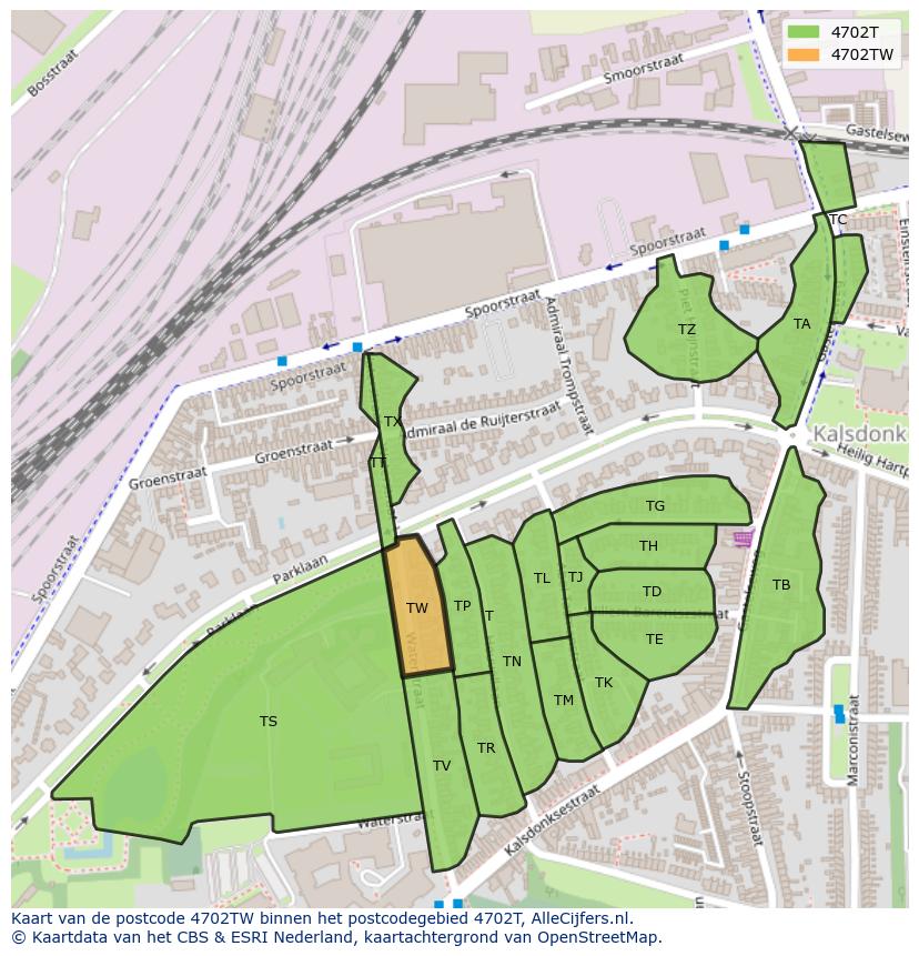 Afbeelding van het postcodegebied 4702 TW op de kaart.