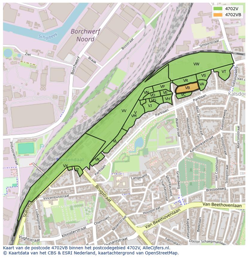 Afbeelding van het postcodegebied 4702 VB op de kaart.
