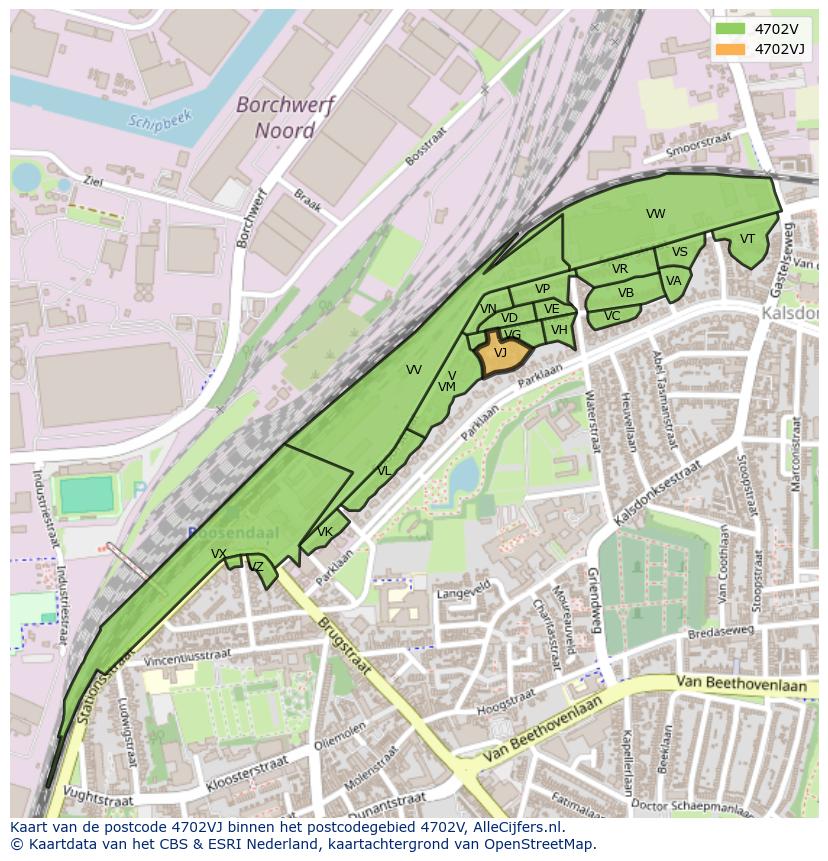 Afbeelding van het postcodegebied 4702 VJ op de kaart.