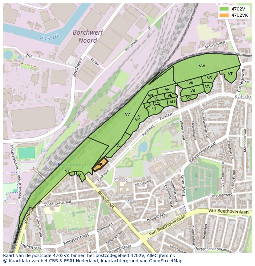 Afbeelding van het postcodegebied 4702 VK op de kaart.
