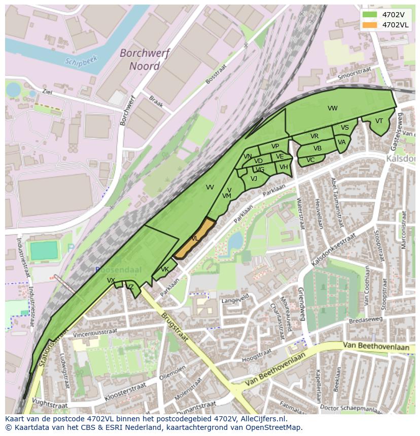 Afbeelding van het postcodegebied 4702 VL op de kaart.