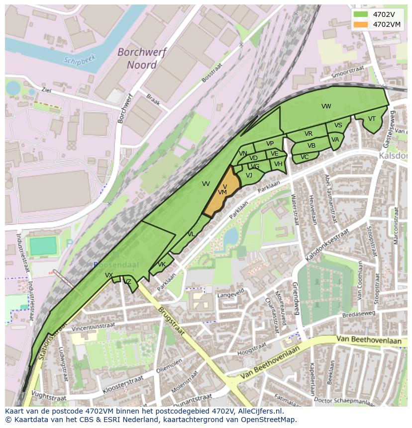 Afbeelding van het postcodegebied 4702 VM op de kaart.