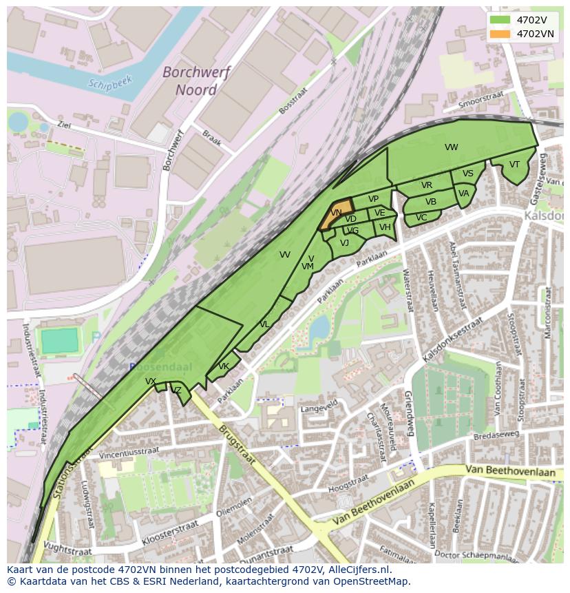 Afbeelding van het postcodegebied 4702 VN op de kaart.