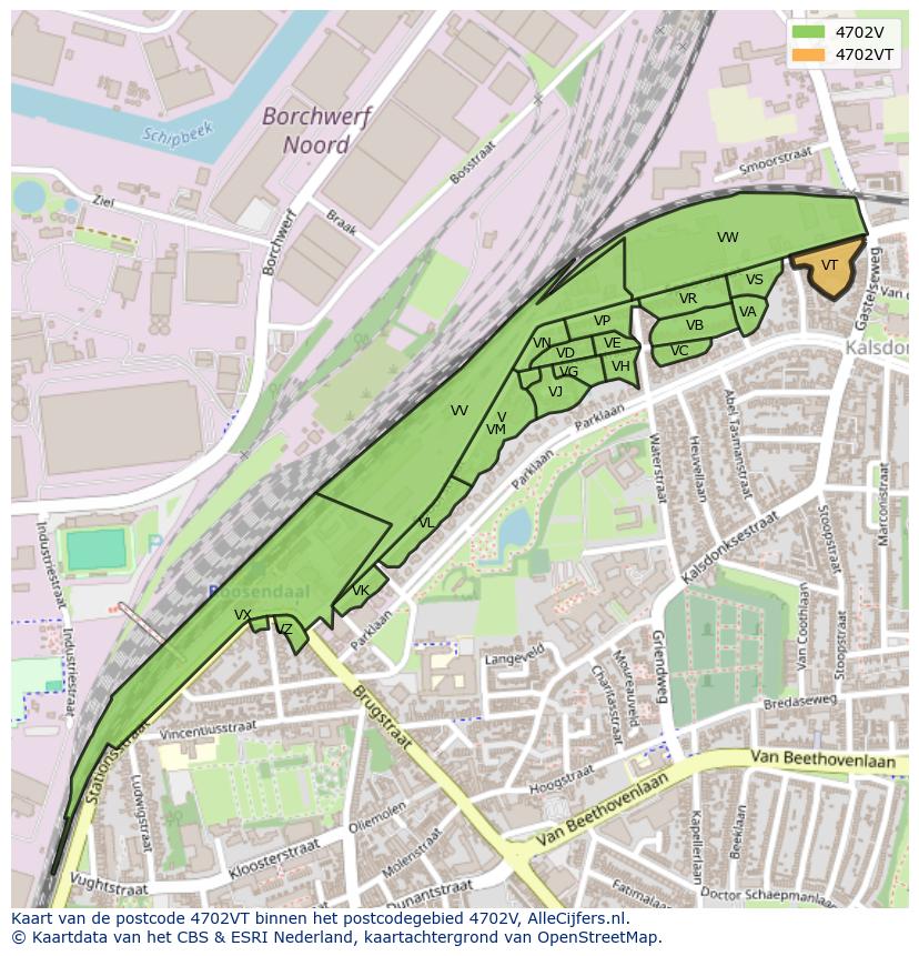 Afbeelding van het postcodegebied 4702 VT op de kaart.