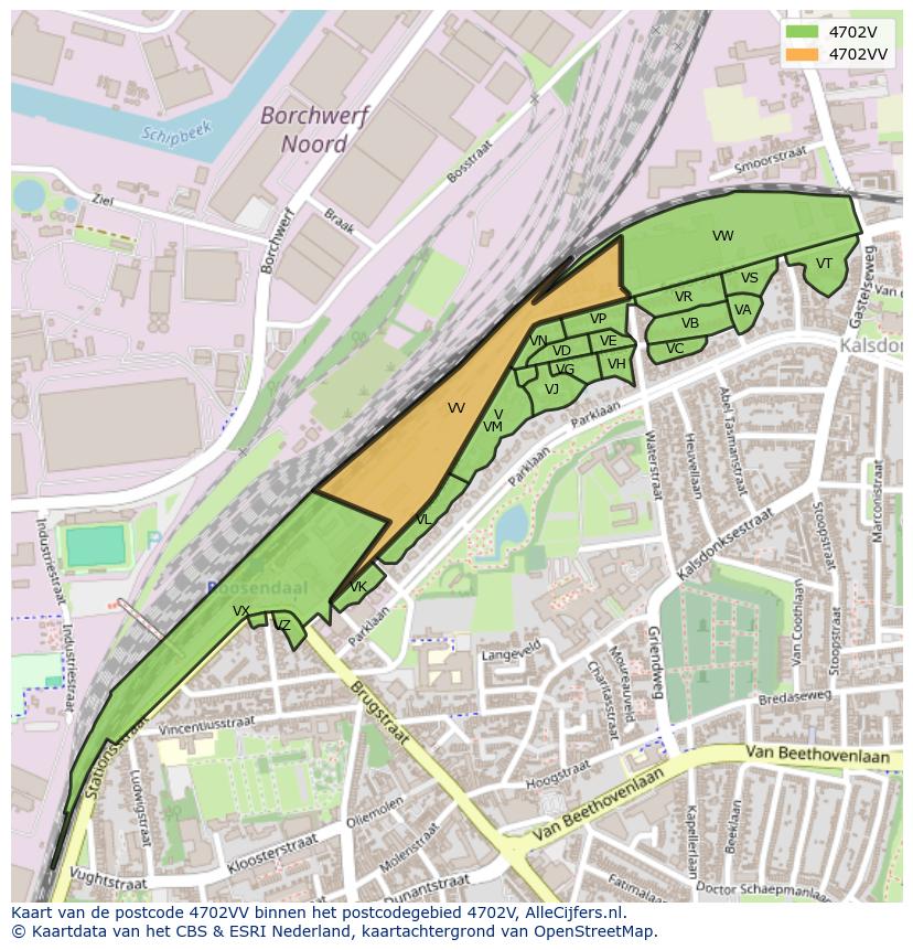 Afbeelding van het postcodegebied 4702 VV op de kaart.