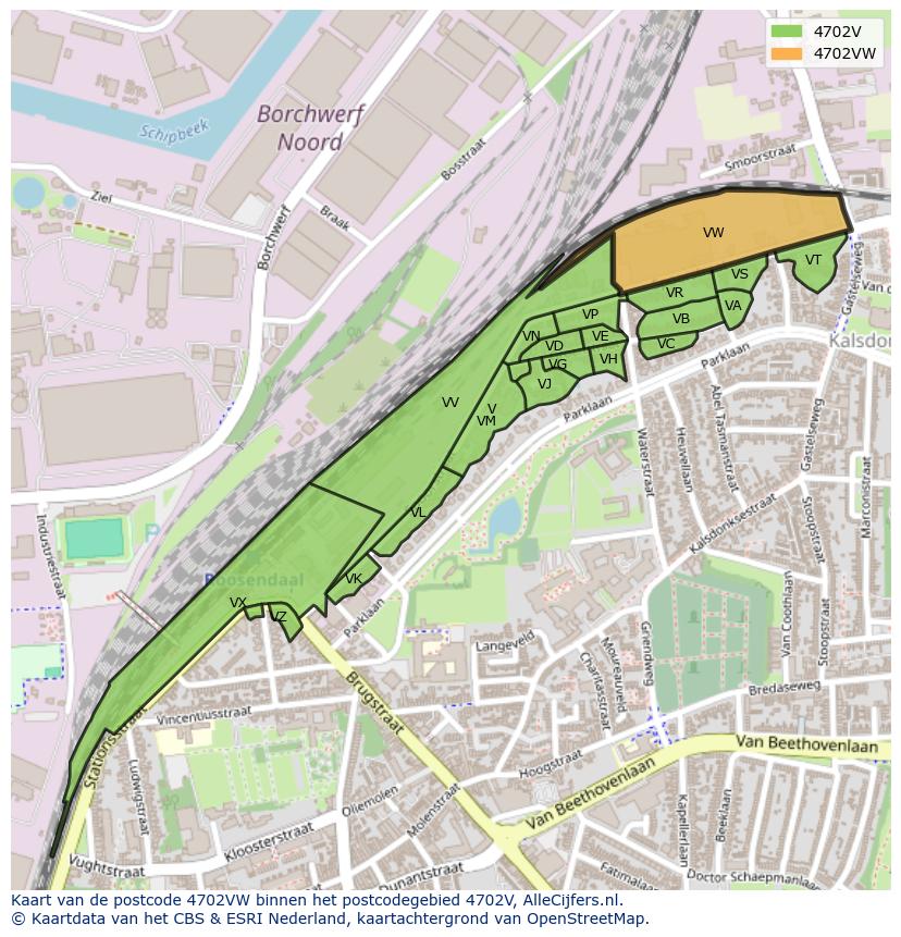 Afbeelding van het postcodegebied 4702 VW op de kaart.