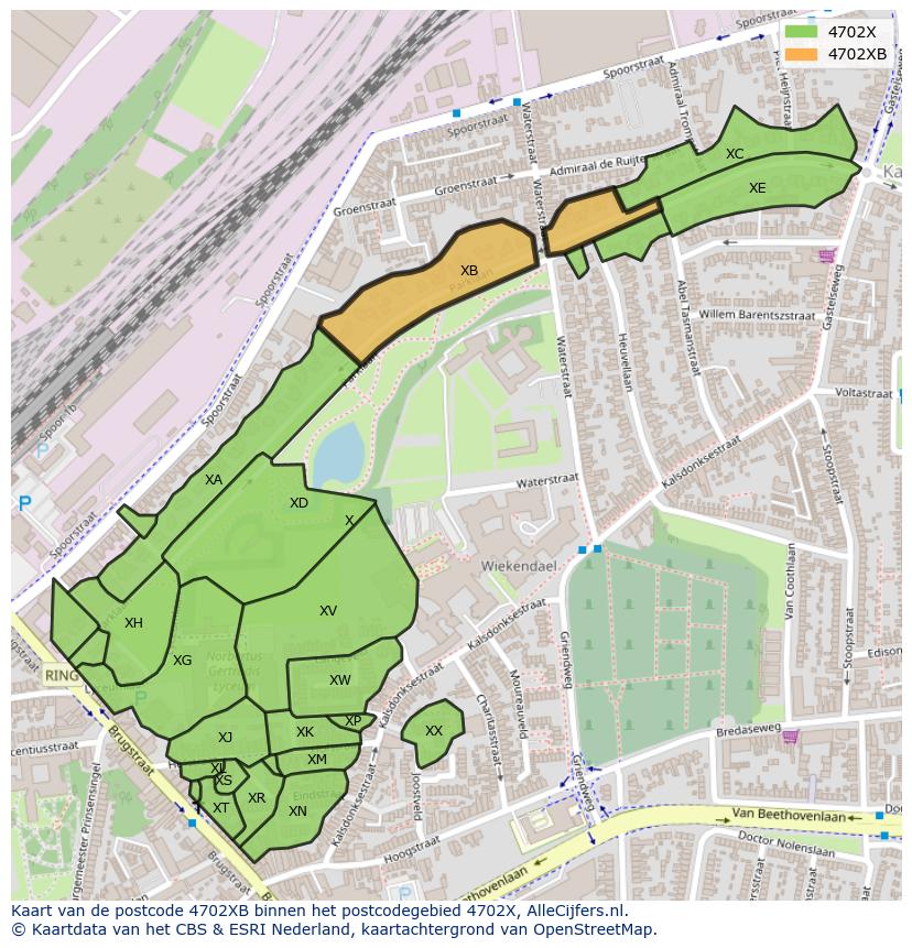 Afbeelding van het postcodegebied 4702 XB op de kaart.