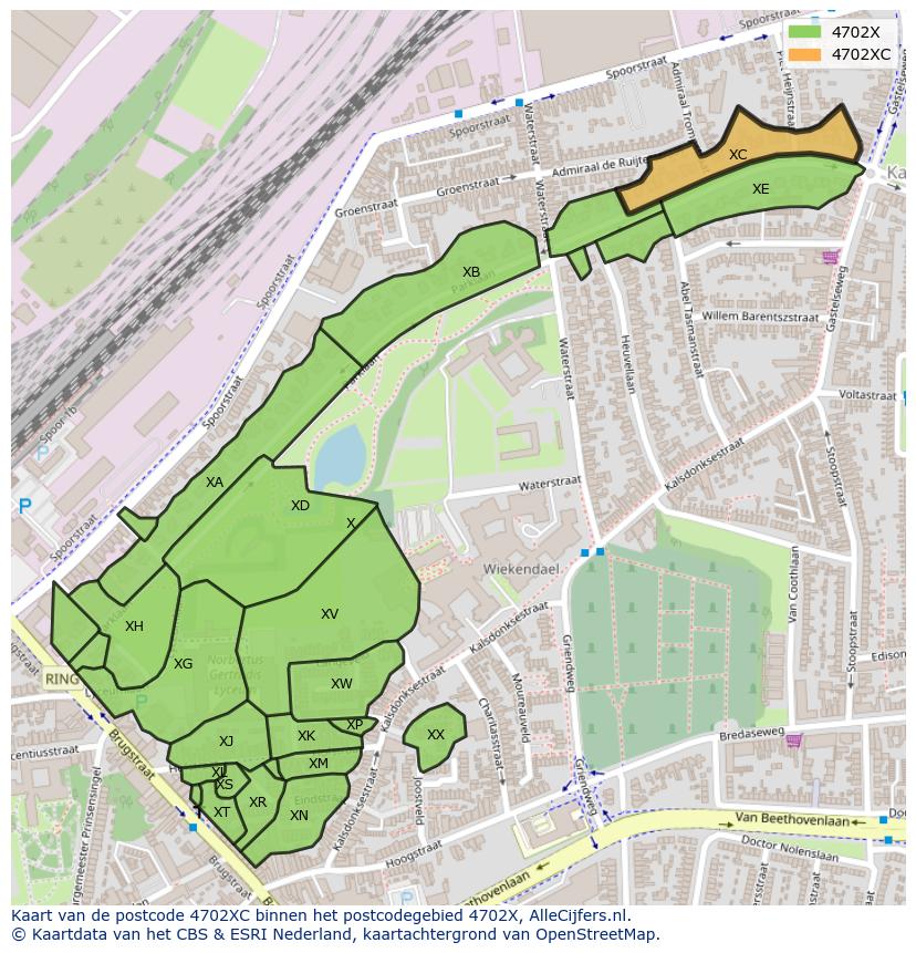 Afbeelding van het postcodegebied 4702 XC op de kaart.