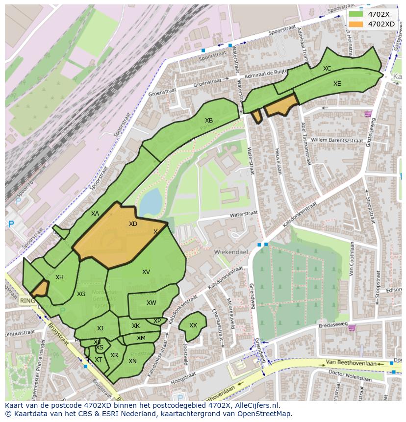 Afbeelding van het postcodegebied 4702 XD op de kaart.
