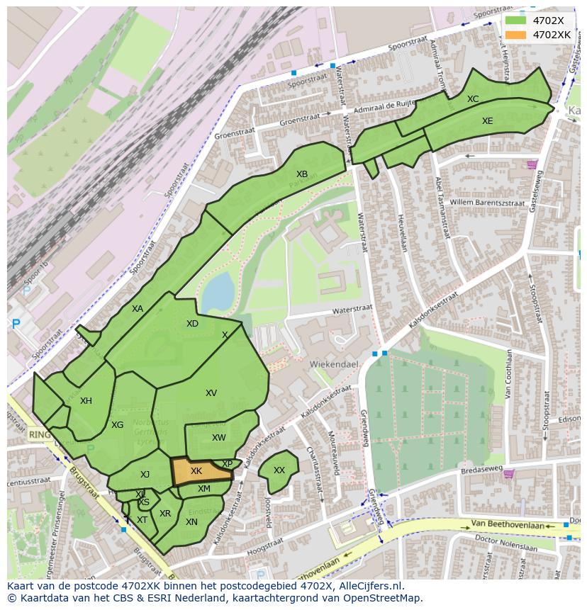 Afbeelding van het postcodegebied 4702 XK op de kaart.