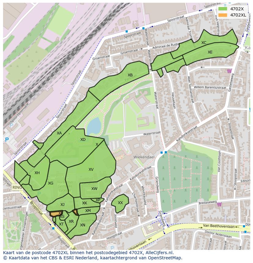 Afbeelding van het postcodegebied 4702 XL op de kaart.