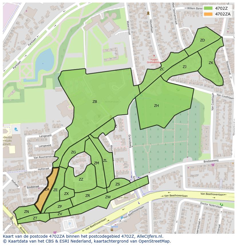 Afbeelding van het postcodegebied 4702 ZA op de kaart.