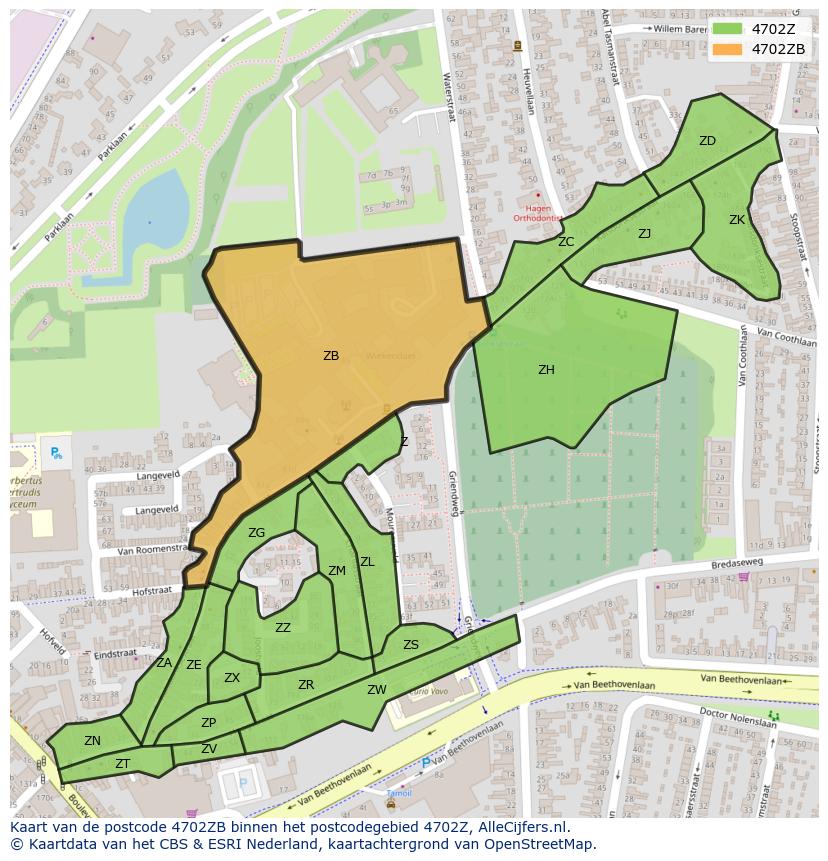 Afbeelding van het postcodegebied 4702 ZB op de kaart.