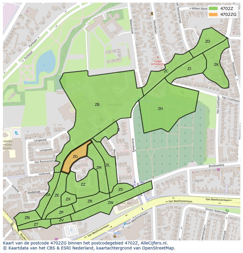 Afbeelding van het postcodegebied 4702 ZG op de kaart.