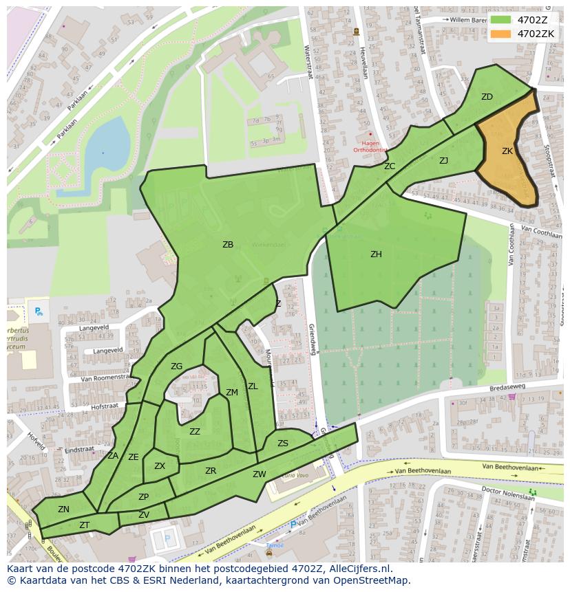 Afbeelding van het postcodegebied 4702 ZK op de kaart.