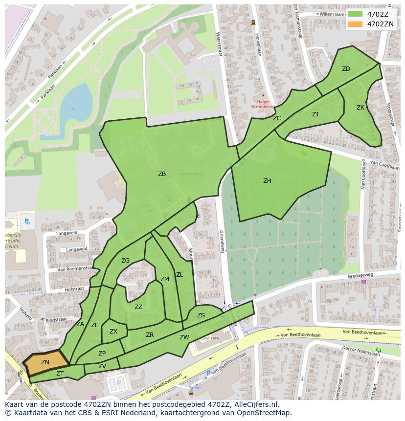 Afbeelding van het postcodegebied 4702 ZN op de kaart.