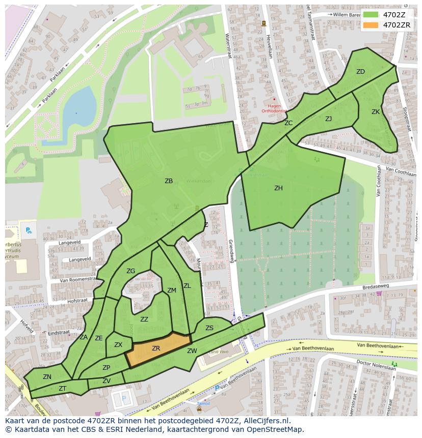 Afbeelding van het postcodegebied 4702 ZR op de kaart.