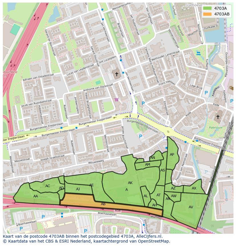 Afbeelding van het postcodegebied 4703 AB op de kaart.