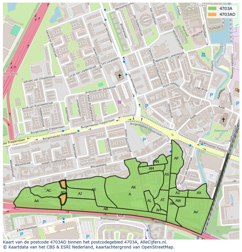 Afbeelding van het postcodegebied 4703 AD op de kaart.
