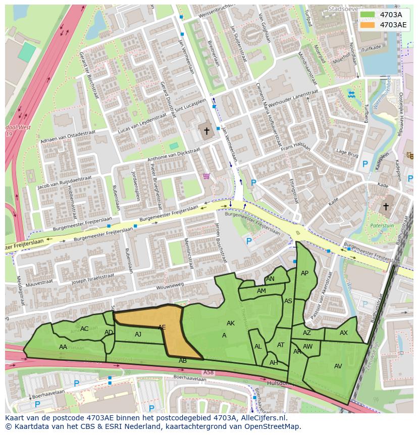 Afbeelding van het postcodegebied 4703 AE op de kaart.
