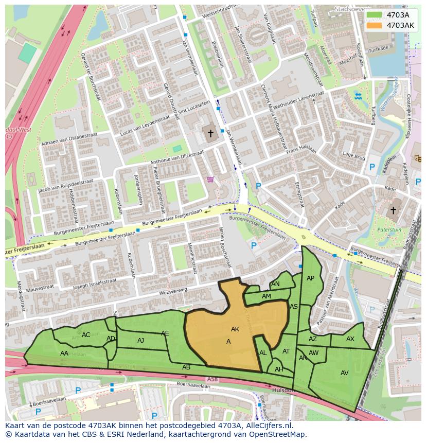 Afbeelding van het postcodegebied 4703 AK op de kaart.