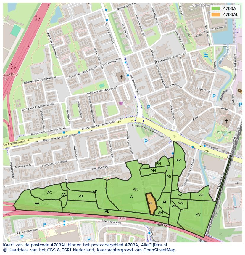 Afbeelding van het postcodegebied 4703 AL op de kaart.