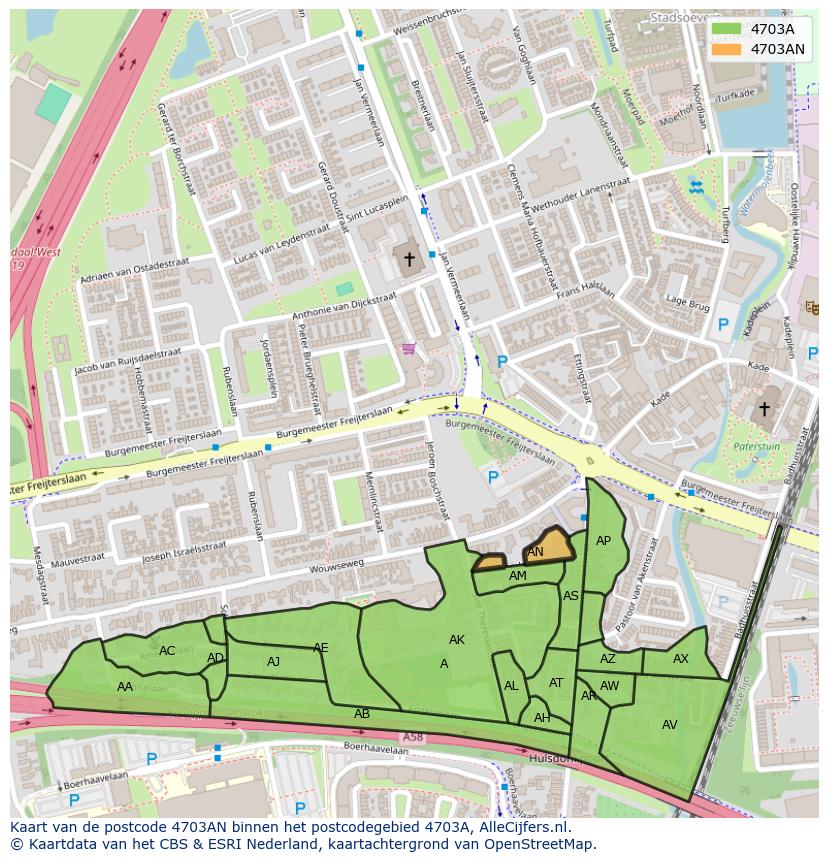 Afbeelding van het postcodegebied 4703 AN op de kaart.