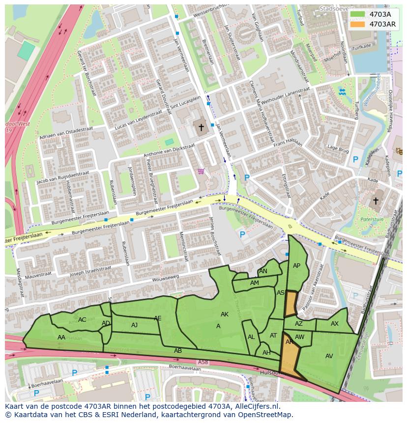 Afbeelding van het postcodegebied 4703 AR op de kaart.