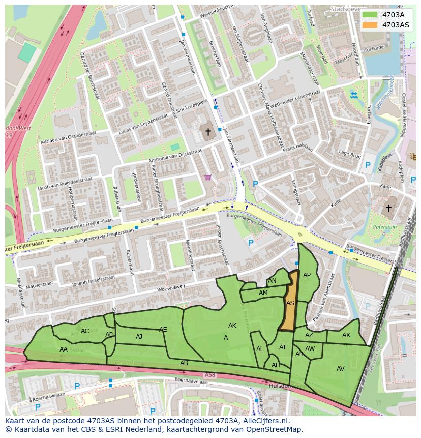 Afbeelding van het postcodegebied 4703 AS op de kaart.