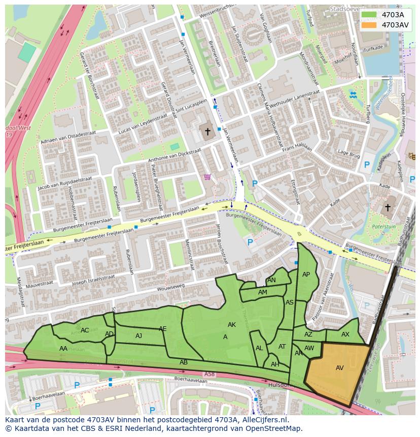 Afbeelding van het postcodegebied 4703 AV op de kaart.