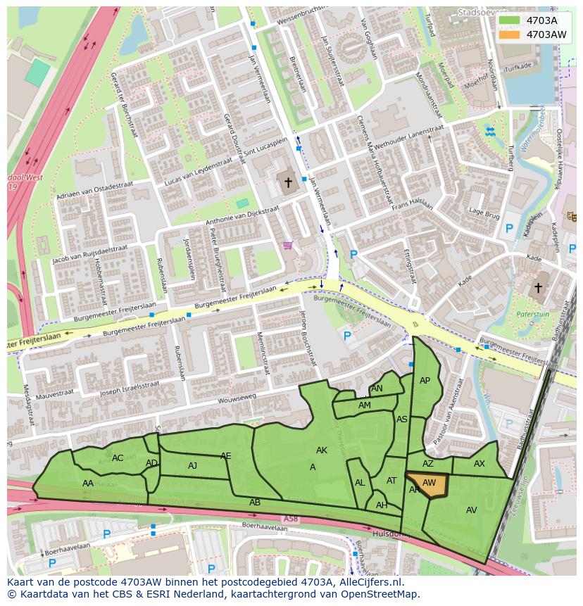 Afbeelding van het postcodegebied 4703 AW op de kaart.