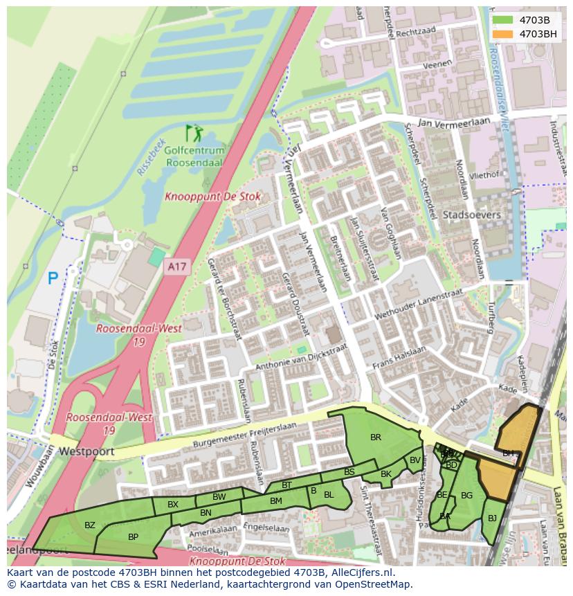 Afbeelding van het postcodegebied 4703 BH op de kaart.