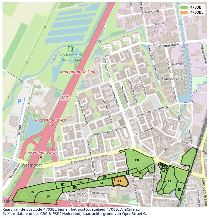 Afbeelding van het postcodegebied 4703 BL op de kaart.